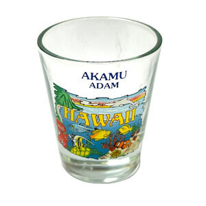 Shot Glass Akamu Adam Hawaii With Under the Sea Design Travel Souvenir Barware